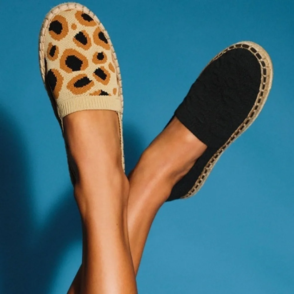 Deltan • Hensley Flyknit Espadrille leopard animal print flat slip on knit